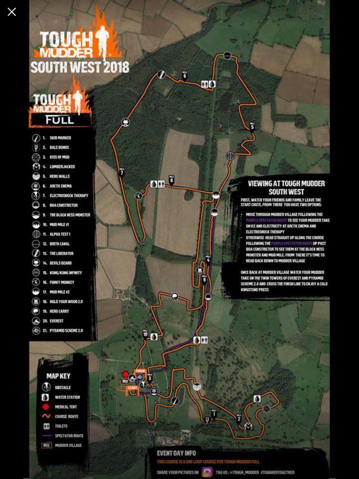 Tough Mudder South West 2018 Wil Chung - Map